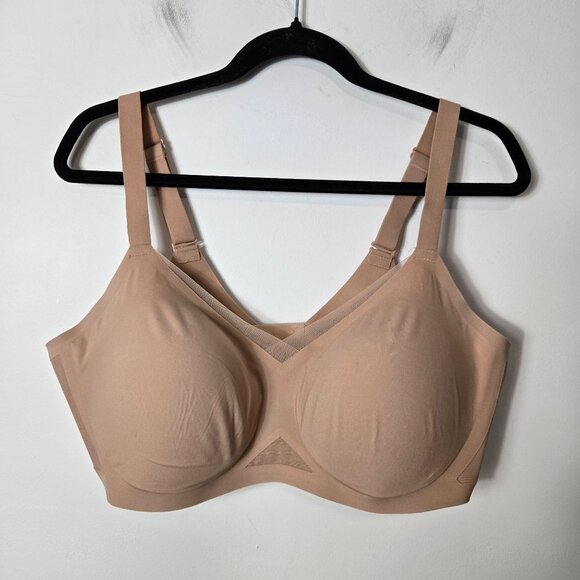 Honeylove Size 2X Wire Free CrossOver Full Coverage Bra in Sand Peekaboo Mesh - Picture 1 of 9